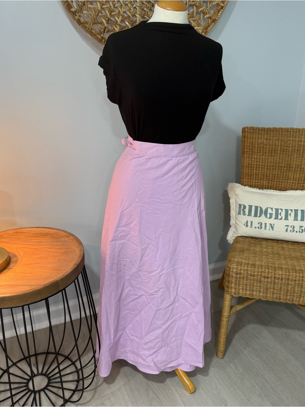 bobi Black Light Pink Wrap Maxi Skirt